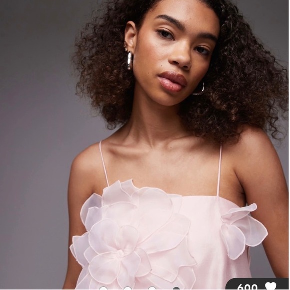 & Other Stories Pink Tiered Ruffle Organza Midi Slip Dress Floral Appliqué NWT - Picture 4 of 14